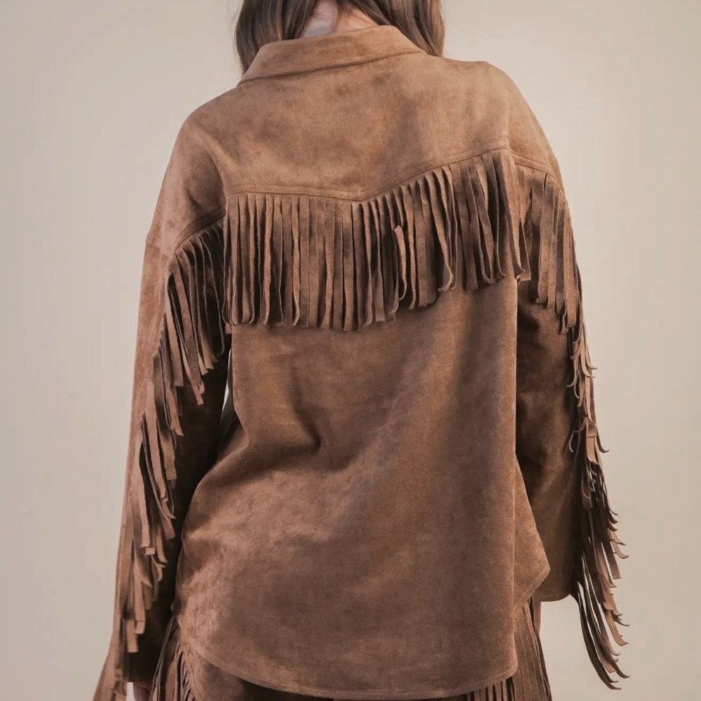 Suede Fringe Detail Western Jacket Shacket - Picture 5 of 6